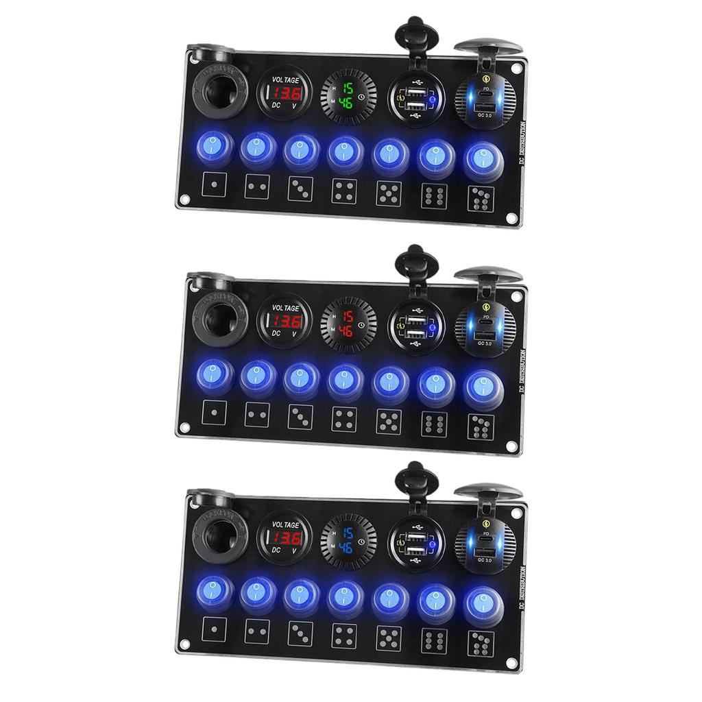 Charger Socket Panel Sturdy Waterproof 7 Switch PD + QC 3.0 Modified Marine Switch Panel for Truck Boats Motorcycles Marine