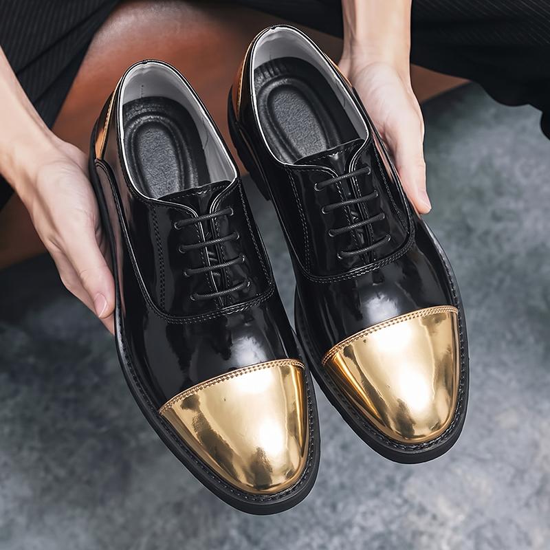 Men’s Derby Retro Black Gold Silver Leather Oxfords Dress Shoes Formal Office Business Shoes Tuxedo Wedding Shoes Plus Size