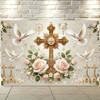 1 Elegant First Communion Celebration Background - Golden Cross and White Rose DesignL
