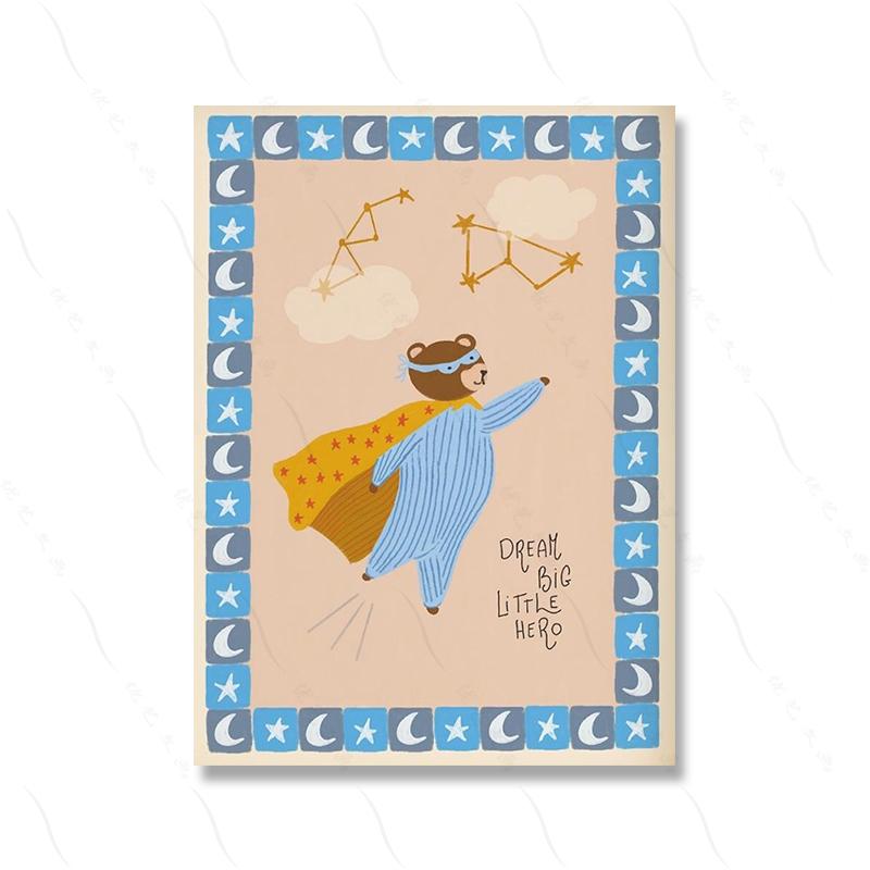 Space Nursery Print Wall Art Hero Bear Elephant Goose Giraffe Airplane Poster Baby Boy Room Home Decor Canvas Painting Pictures