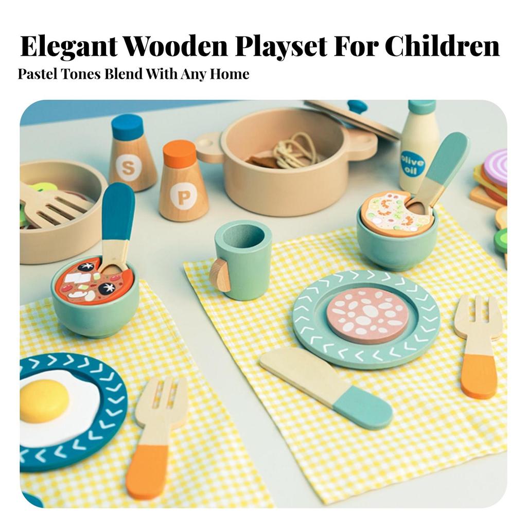 Wooden Cooking Toy Set Toddler with Pots and Pans Preschool