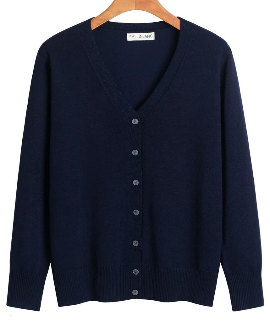 Knit Solid Plus Sizes [JHIJSC] Women's Cardigan, Office, Autumn, Casual, Business, Color, Stylish, (JP, Alphabet, L, Navy)