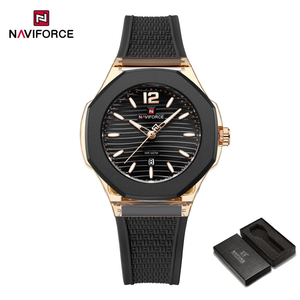 NAVIFORCE Original Women Girls Simple Quartz Watch Date Waterproof Silicone Strap Luminous Hands Lightweight Women Girls Watch Gift NF6109