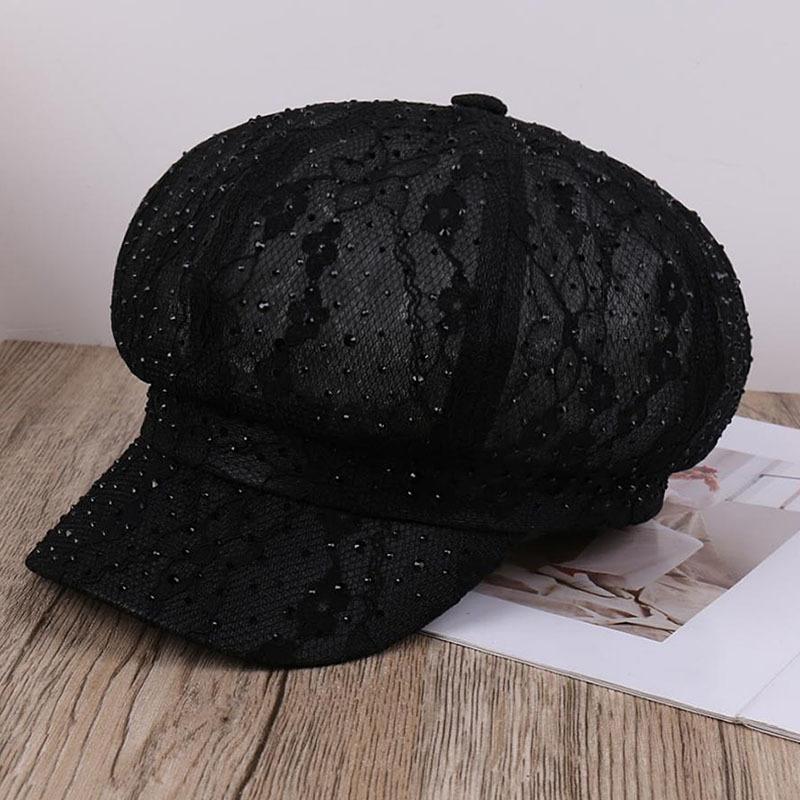 Spring And Summer Breathable Lace mesh Rhinestone Temperament Versatile Octagonal Hat Outdoor Fashionable Sun Hat