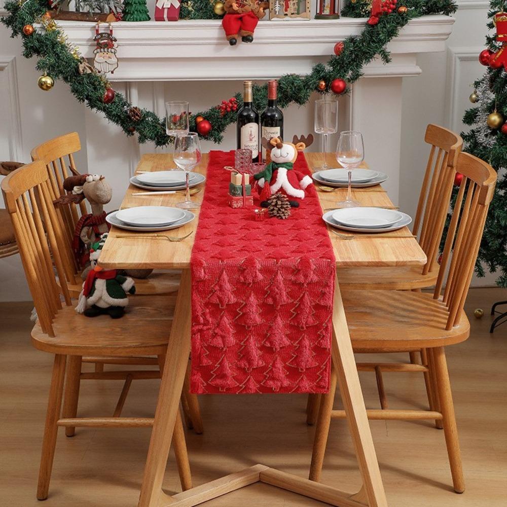 Plush Embroidered Christmas Table Cover Rectangular Dining Tablecloth  Restaurant
