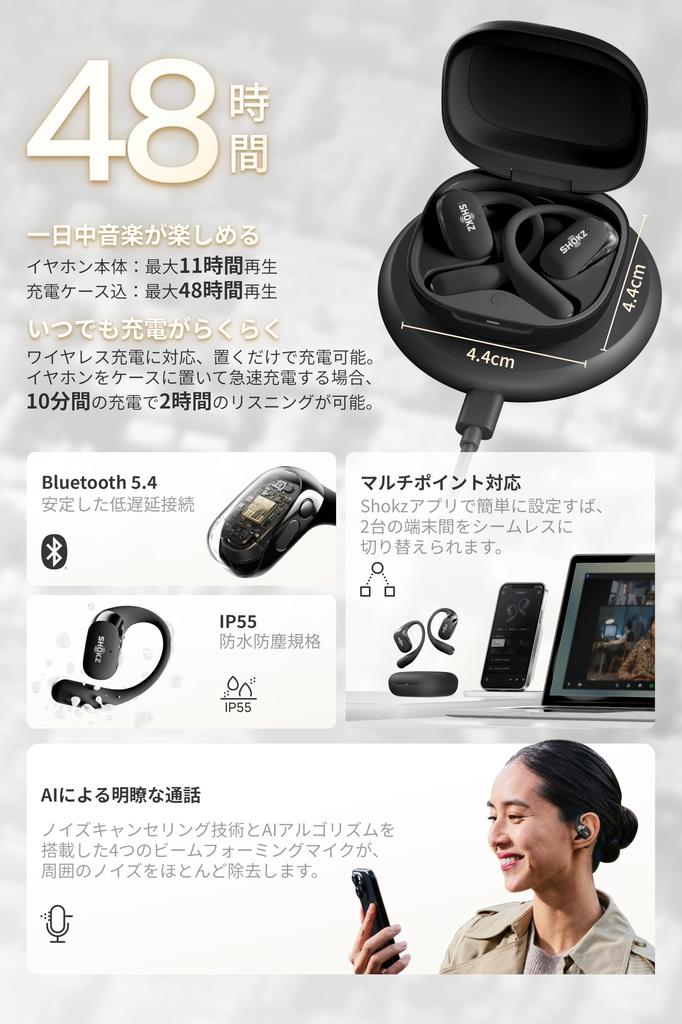 Shokz OpenFit 2+ Open-Ear Earphones, Bluetooth Wireless Earphones, Same Specifications as the Ichiro Yamaguchi Collaboration Model, Dolby Audio Compat