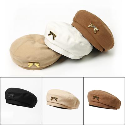 Korėjietiška versija Rudens ir žiemos nauja kepurė moterims Mielas metalinis lankas Baretas Japoniškas retro Vienspalvis Universalus dailininko kepurė