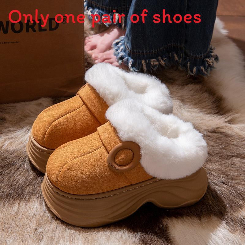Female Cozy Thick Bottom Knit Slippers With Waterproof Design And Antiskid Eva Sole