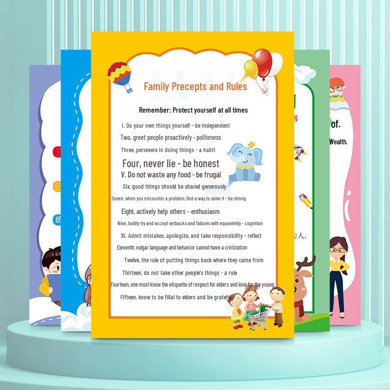 Motivational Family Rules Wall Poster: Teach Good Habits to Children and Primary School Students 5 Family Rules Posters [Large]