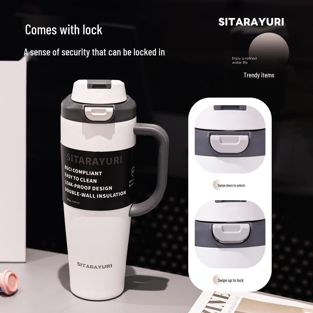 SITARAYURI Isolierter Auto-Kaffeebecher aus 304 Edelstahl mit Griff, Großes Fassungsvermögen