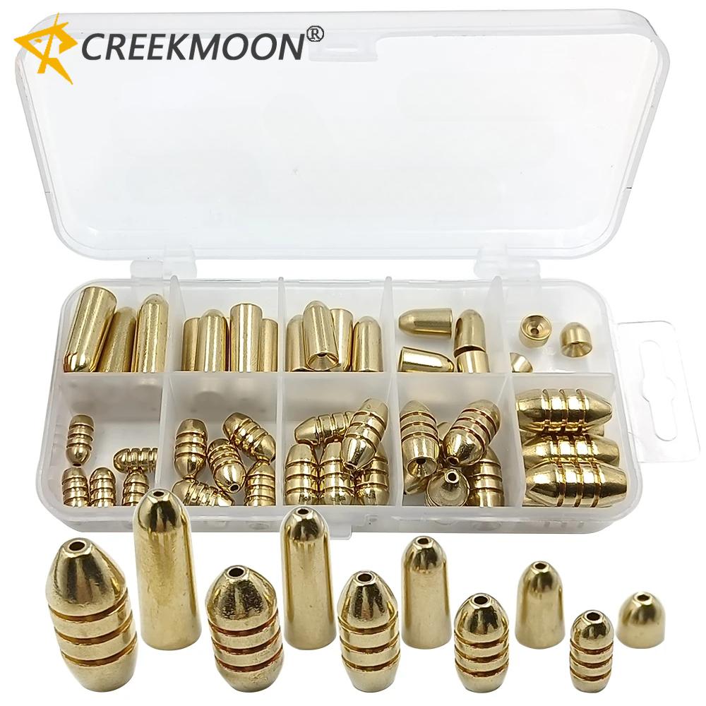 50Pcs Brass Fishing Weights Bullet Sinkers Sliding Slip Sinker Worm Weights Texas Carolina Rig Fishing Weights Kit 1.8g-10g
