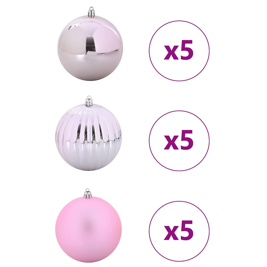XL Christmas Ornament Set 15 pcs Pink Plastic