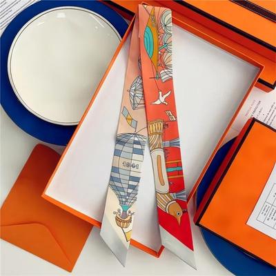 Silk High Quality Luxury  Scarf Women Headband Hair Band Foulard Tie Ribbon Neckerchief Skinny Scarves Accessories