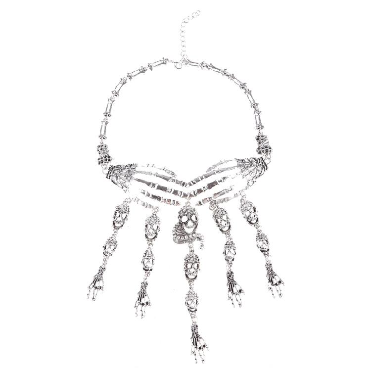 Gothic Multilayer Skull Bone Choker Statement Bib Collar Necklace Jewelry Party