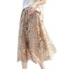 2024 Summer Chinese Style Embroidered Acetate Satin Midi Skirt with Lace Trim