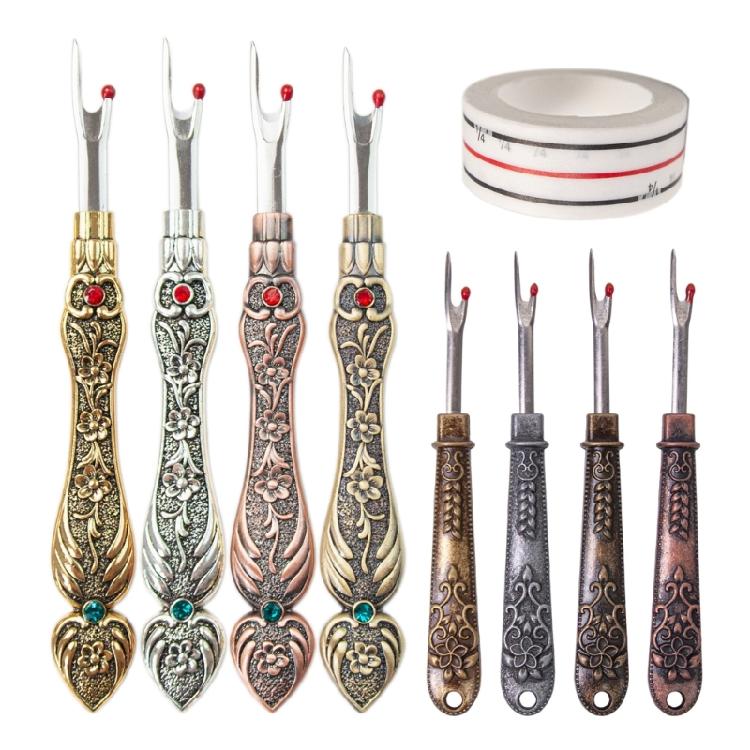 2Pcs Seam Rippers Sewing Positioning Tape Set Stainless Steel Thread Unpicker Thread Remover Tool for Embroidery Sewing