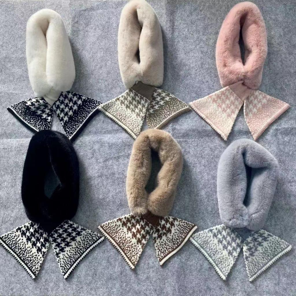 Small Scarf Imitation Rabbit Fur High End White Collar Plush Scarf for Women Autumn and Winter Cross Scarf Cute Versatile Student Collar