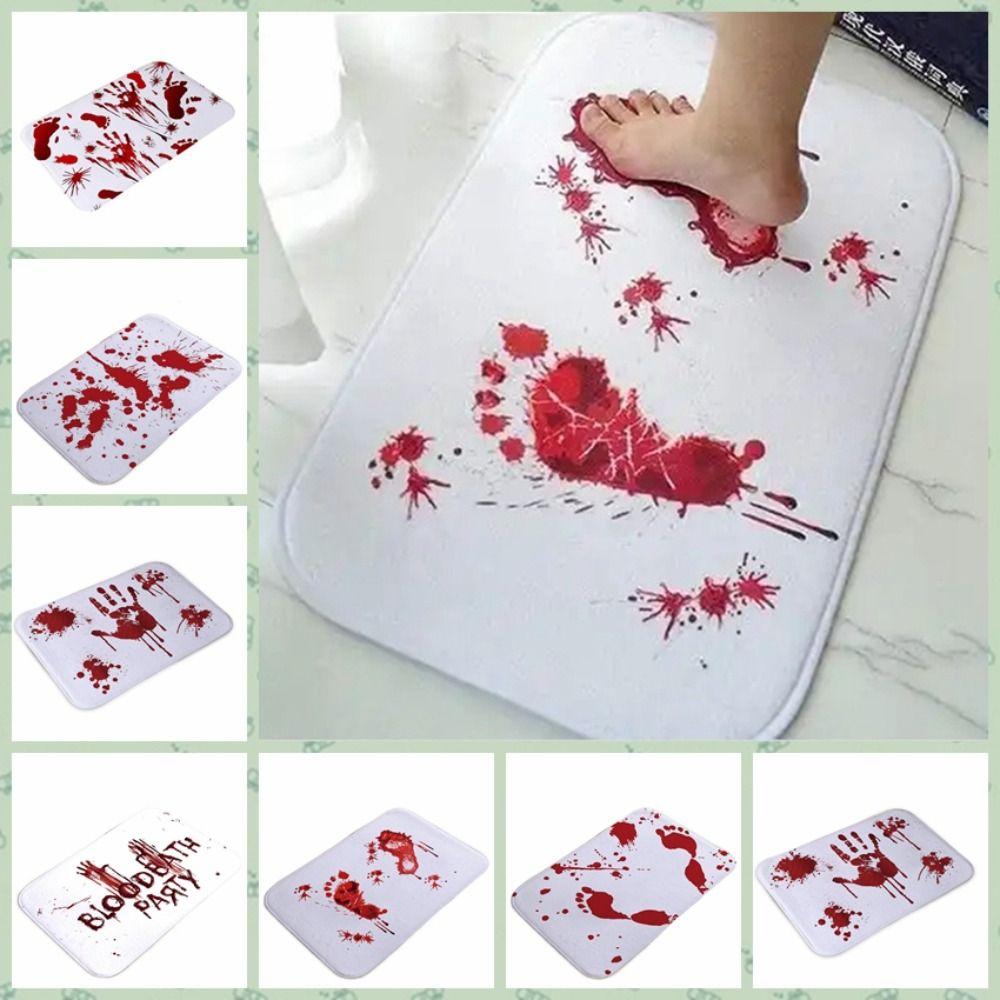 Non Slip Halloween Blood Footprint Doormat Quick Dry Kitchen Mat Blood Stain Floor Mat Party