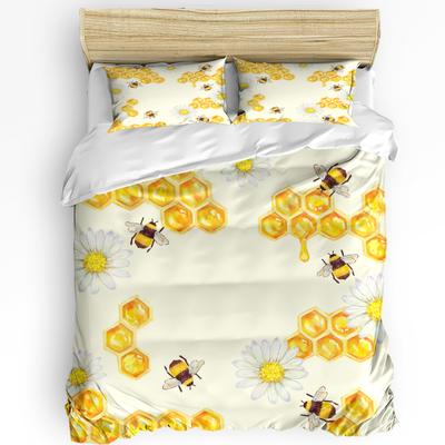 Biene Honig Blume Gelb Bedruckt Komfort Bettbezug Kissenbezug Heimtextil Bettdeckenbezug Junge Kind Teenager Mädchen 3-teiliges Bettwäscheset