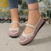Plus Size Flyknit Beaded Color Block Women's Flats: Breathable, Shallow Mouth, Lazy Work Shoes for All Seasons