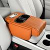 Car Armrest Pad, Multifunctional Cup Holder, Tissue Box, Leather, Universal Fit Yellow