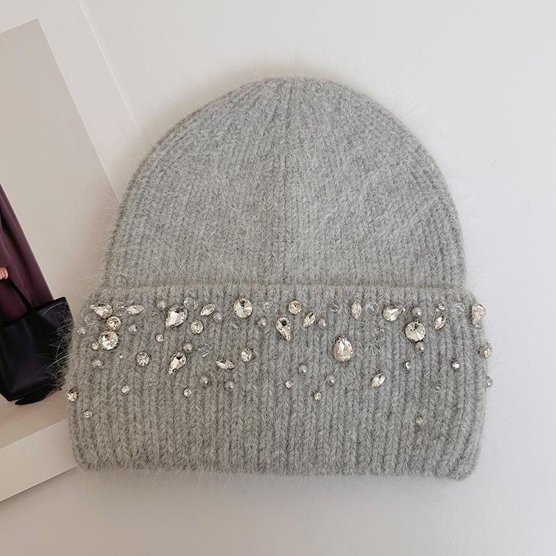 Knitted Hat Women's Winter Thickened Warm Ear Protection Hat Rhinestone Wool Hat Winter Hats for Women, Beanies for Women, Hats for Women Winter