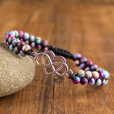 Popular Jewelry Hand-woven Double-layer Emperor Turquoise Bracelet Love Alloy Accessories Stone Bracelet