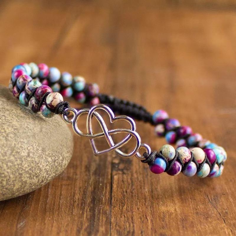 Popular Jewelry Hand-woven Double-layer Emperor Turquoise Bracelet Love Alloy Accessories Stone Bracelet