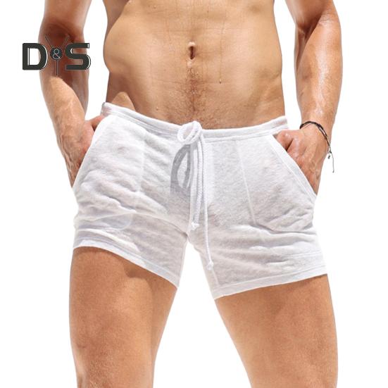 

Мужские белые летние шорты с завязками на талии, повседневные дышащие однотонные тонкие шорты для пляжа, отдыха, спорта M бежевый