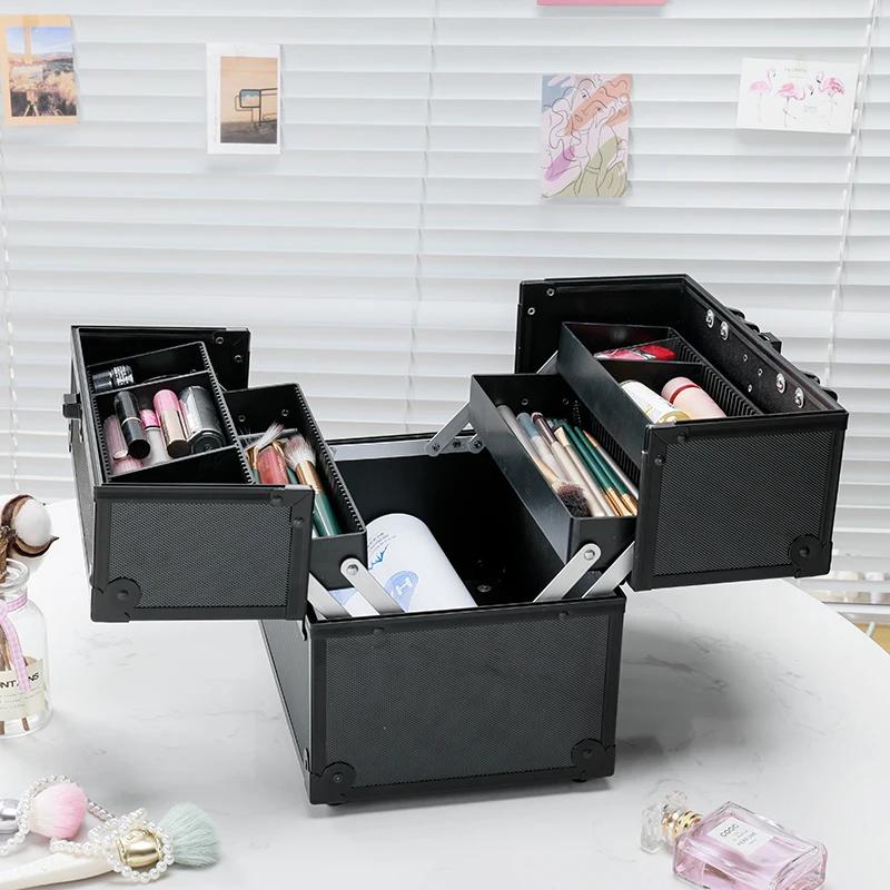 Organizador de Maquillaje de Aleación de Aluminio Caja Organizadora de Joyas Gran Capacidad Portátil Estuche de Belleza para Maquillaje Cosmético