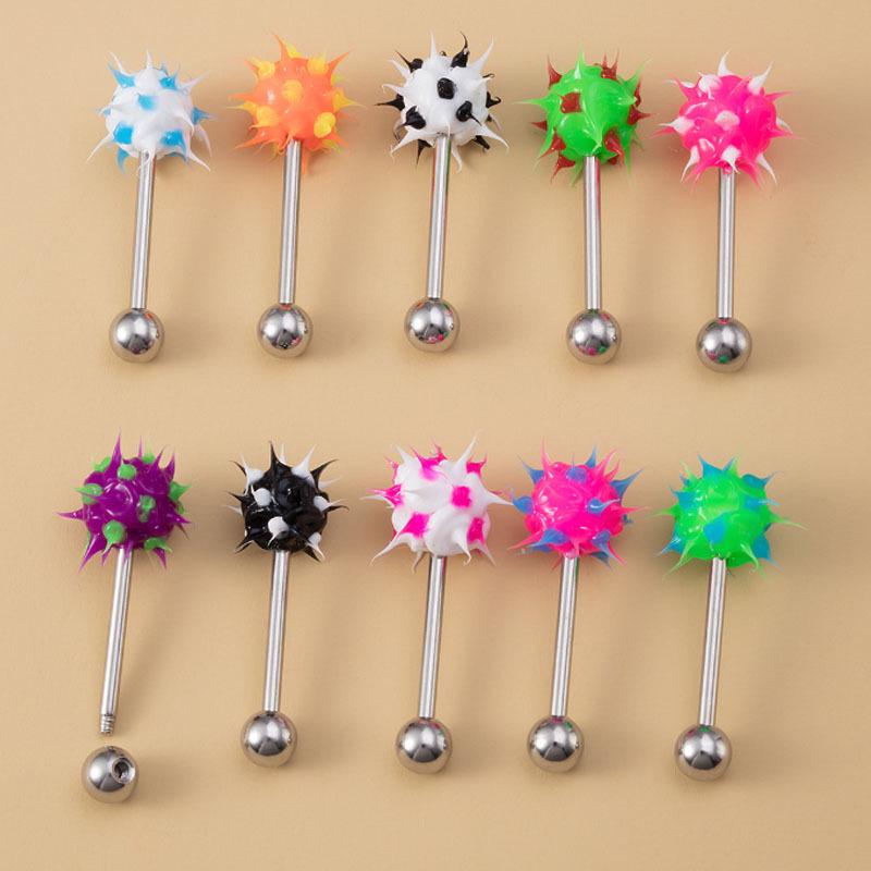 Piercinguri pentru limbă din oțel inoxidabil 316L bicolor cu bilă de blană