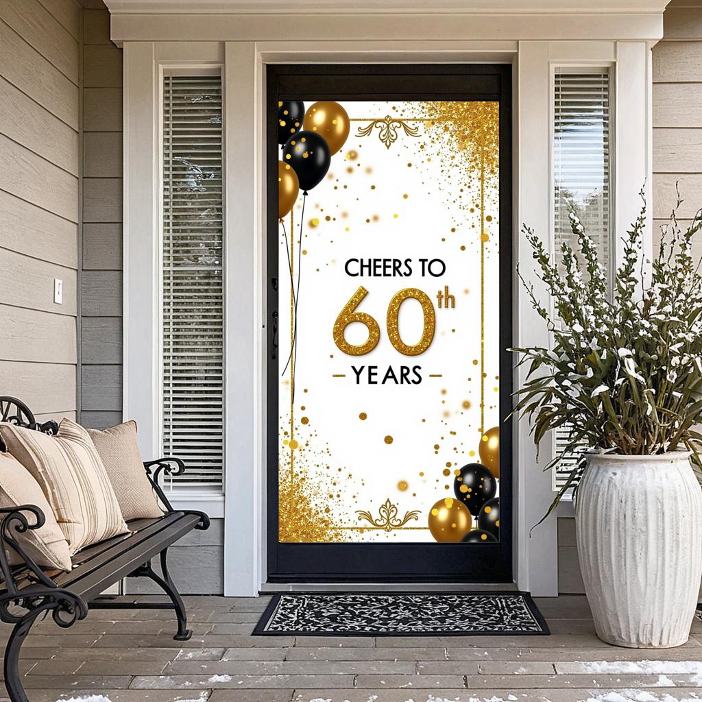 60th Anniversary Banner Cheers To 60 Years Backdrop Glitter Party Decoration Birthday Wedding Event Photography Background Props