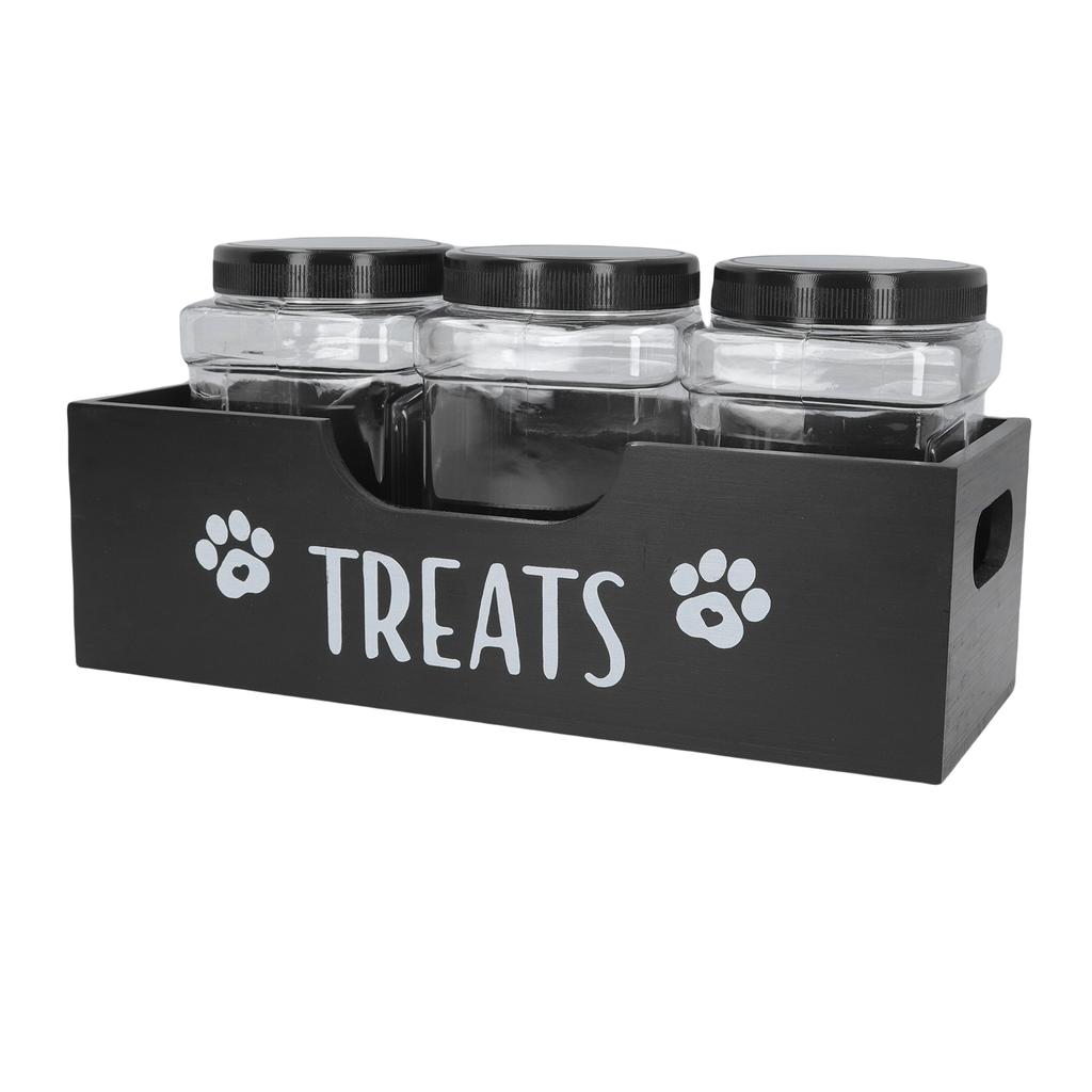 Dog Treat Container Solid Wood and Plastic Multifunctional Pet Food Storage Container for Home