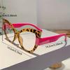 New Fashion Cat Eye Glasses Large Frame Color Block Anti Blue Light HD Lenses Stylish Multi Color