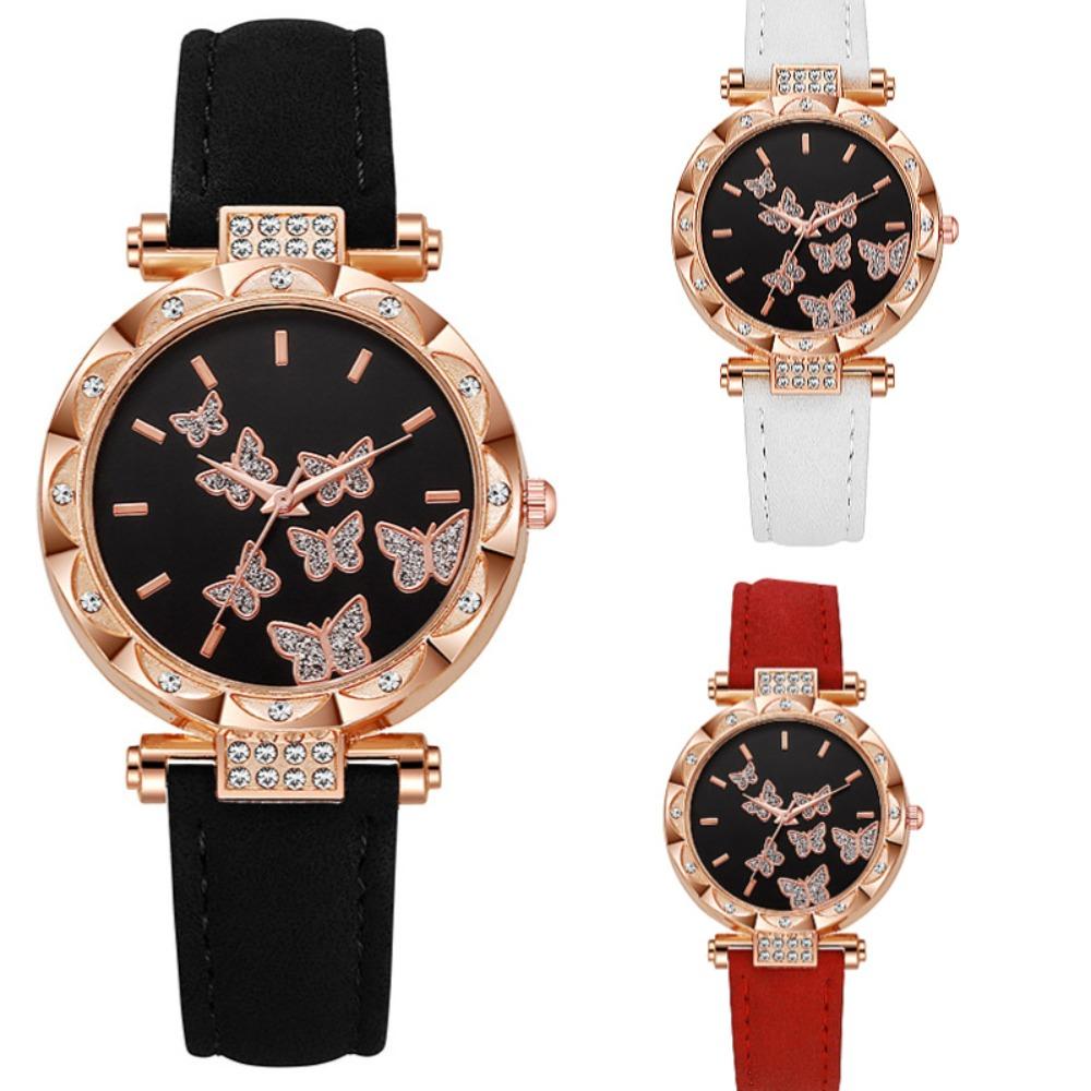 Butterfly Dial Quartz Watch Rhinestone Wristwatches Elegant Women Watches  Women