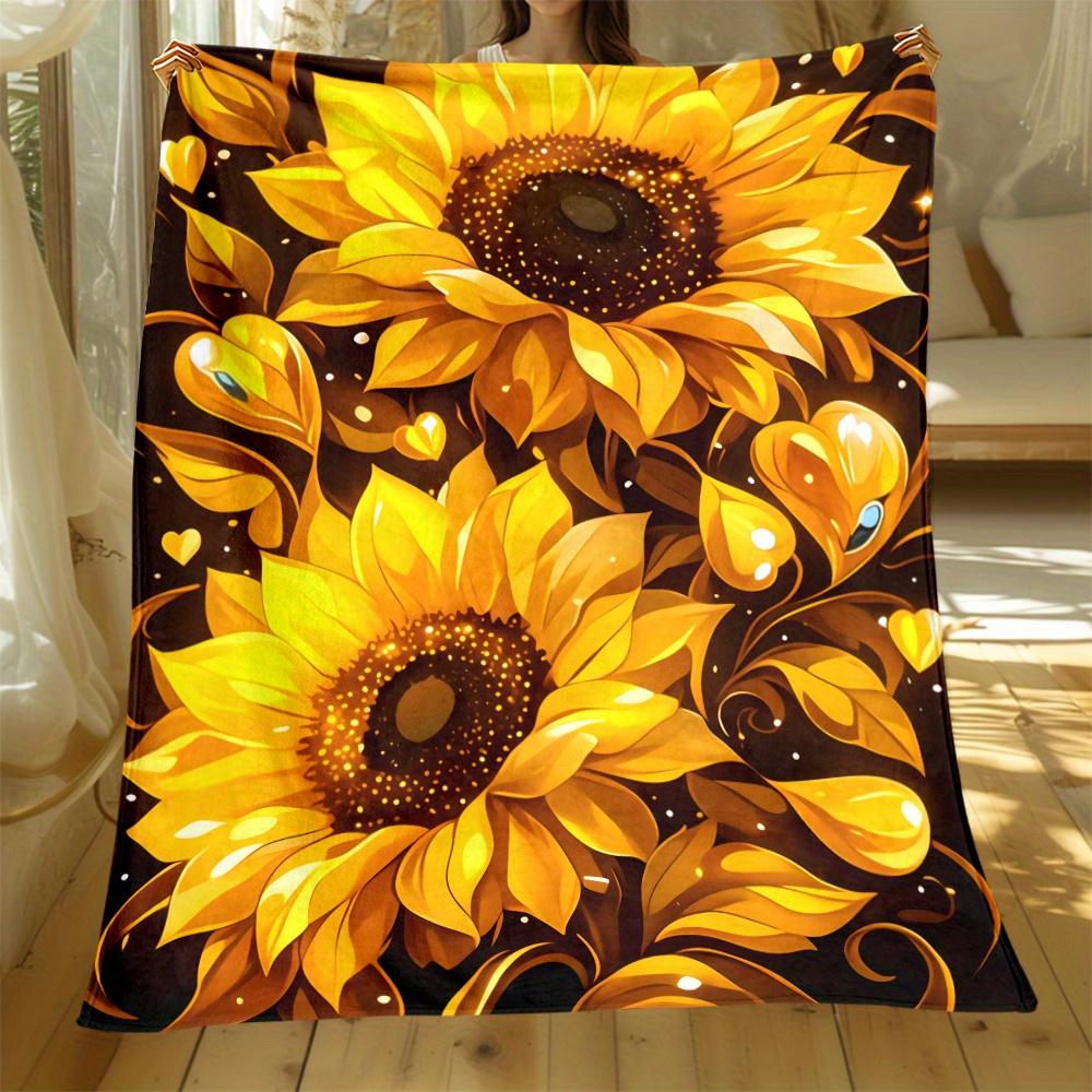 Sunflower Throw Blanket Cute Golden Floral Heart Leaves Pattern Cozy Bed Blankets Luxury Decor For Sofa Couch Bed Living Room