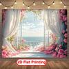 Spring Rose Castle Window Photography Backdrop - Large Floral Photography Fabric for Indoor and Outdoor Use