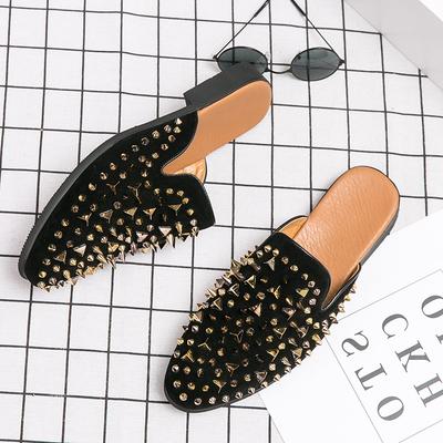 New Men's Half Slippers Hip Hop Punk Rivet Rhinestone Shoes Slip On Casual Mules Moccasins Breathable Loafers Zapatos Hombre