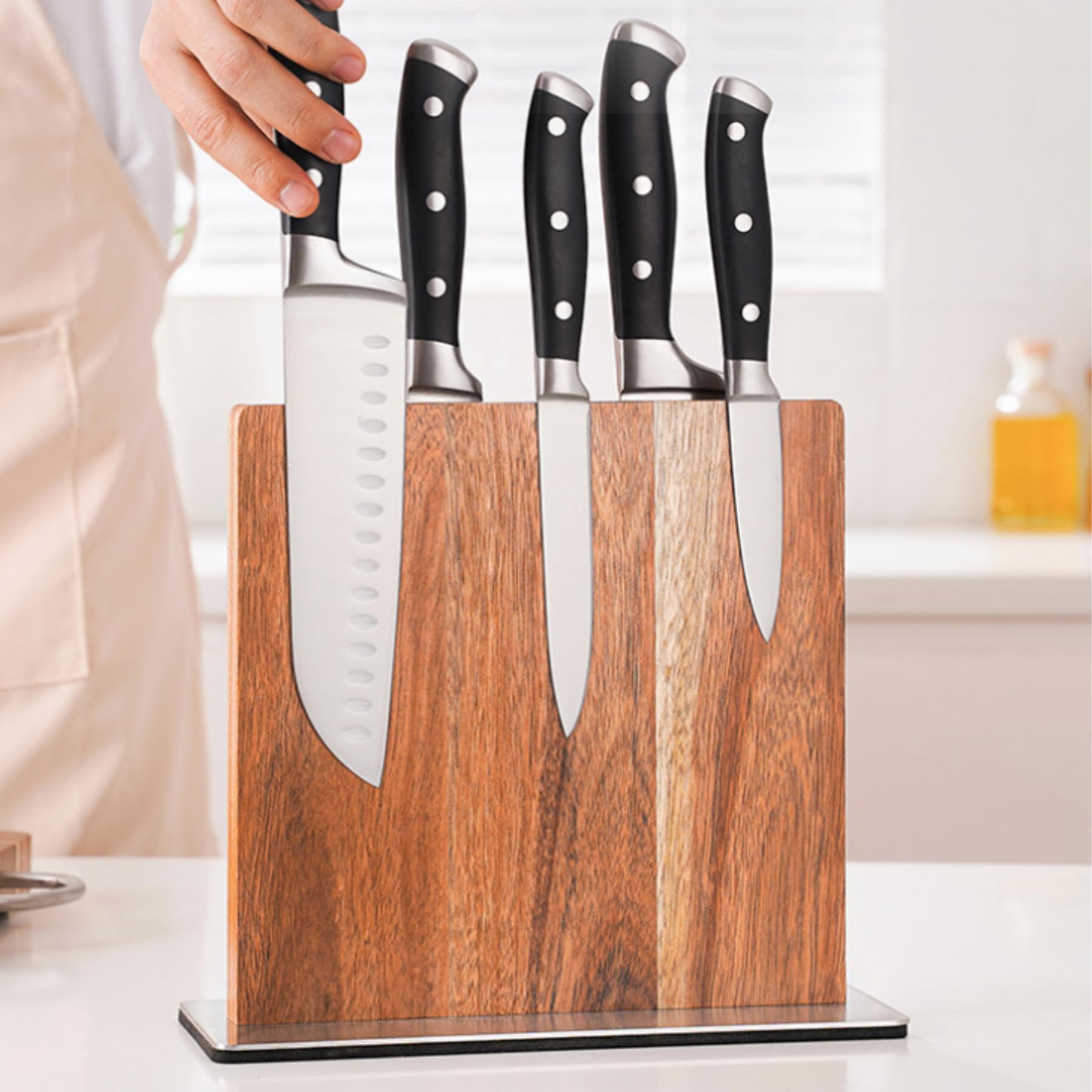 

Mellbo Knife Stand, Knife Holder, Over-the-Sink, Natural Wood, Stainless Steel, Kitchen Storage, Strong Magnet, Holds up to 7 Knives (Knife Stand 2)