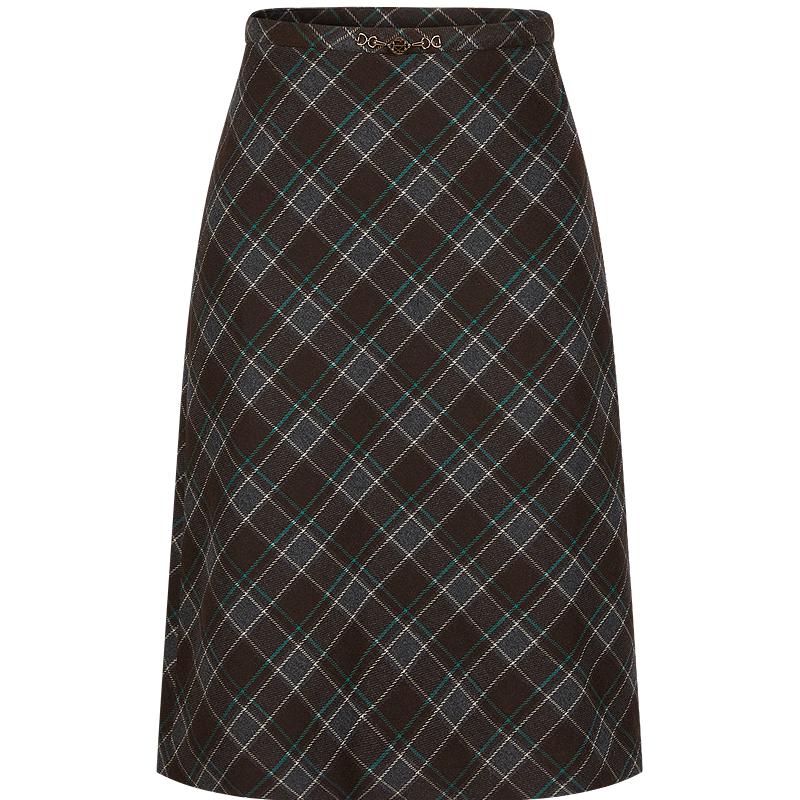 Annaca Academia Style Plaid A-Line Midi Skirt M