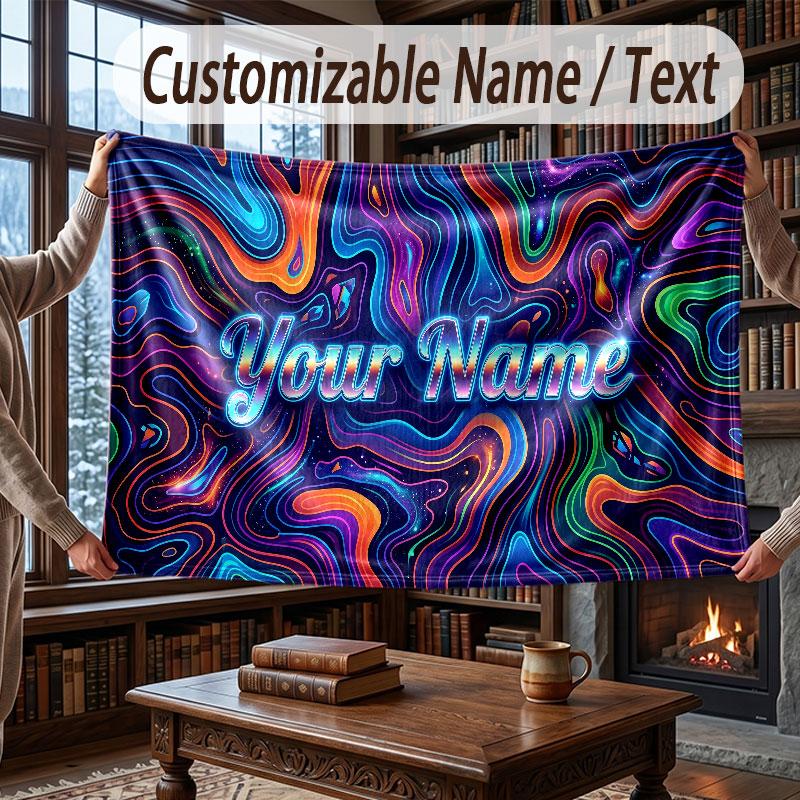 Abstract Geometric Theme Throw Blanket Custom Name Text Personalized Blanket Soft Cozy Blanket for Home Sofa Bed