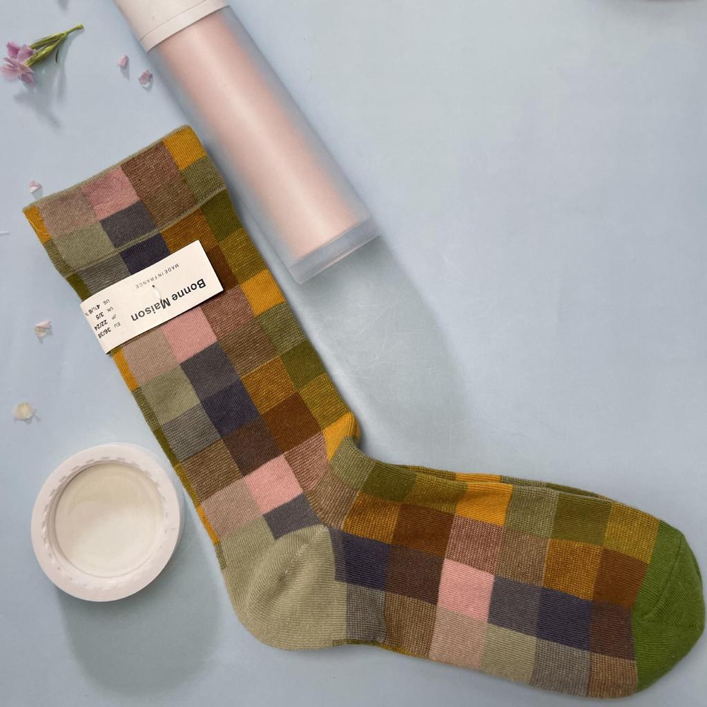 Bonne Maison: Retro-Ölgemälde-Socken für Damen, mittelhoch, luxuriös, französisch, bis zur Wade