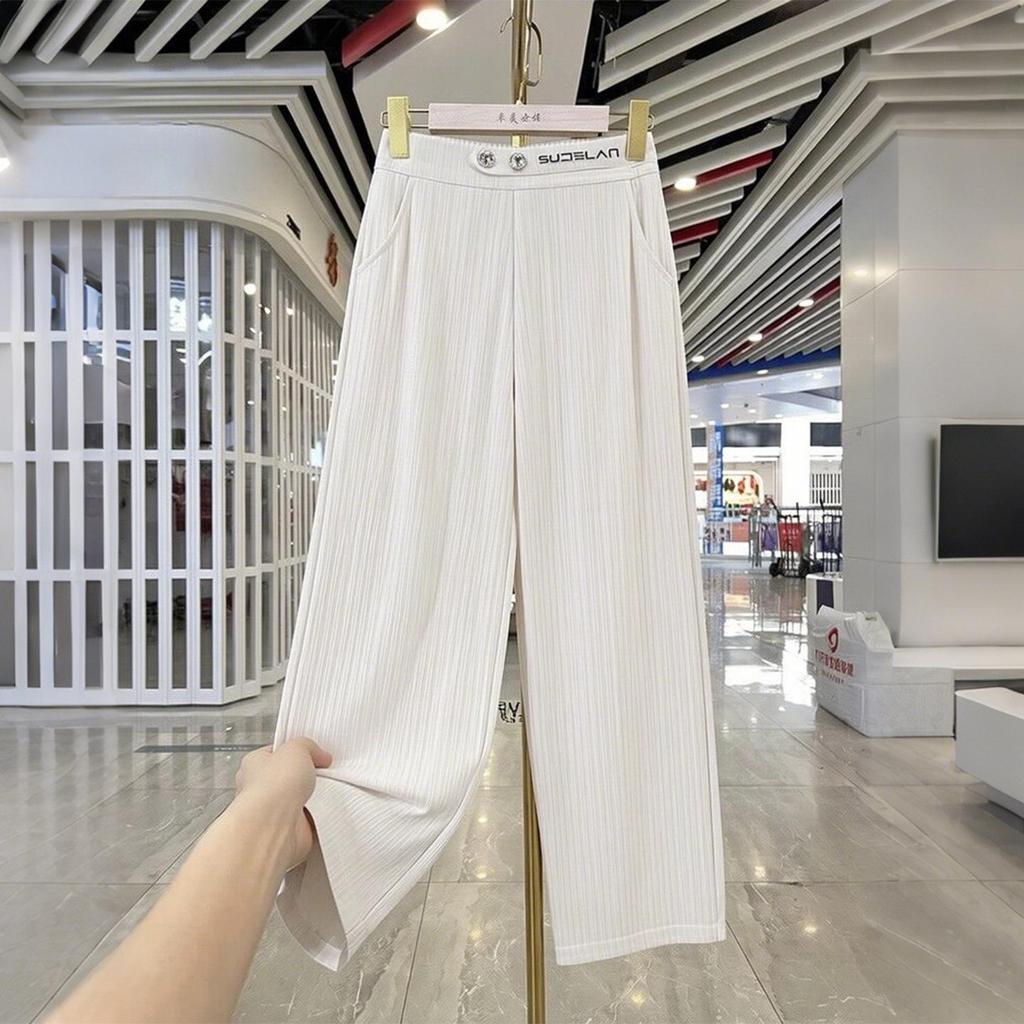 Women's 2026 High-Waisted Loose Ice Silk Wide-Leg Pants - Spring/Summer Casual Drape Style
