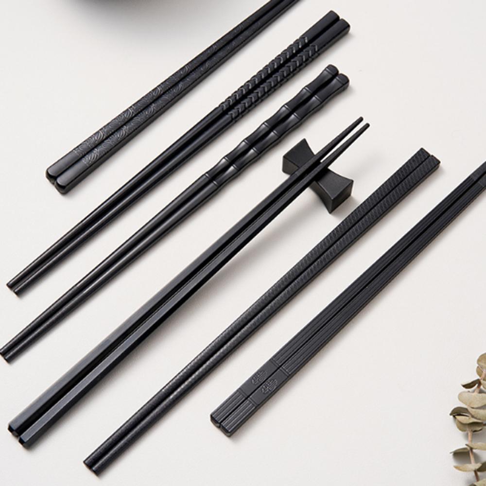 5 Pairs Premium Black Chopsticks Reusable for Sushi Japanese Anti-slip Chop Sticks Lightweight Dishwasher Safe, 9.57 Inches