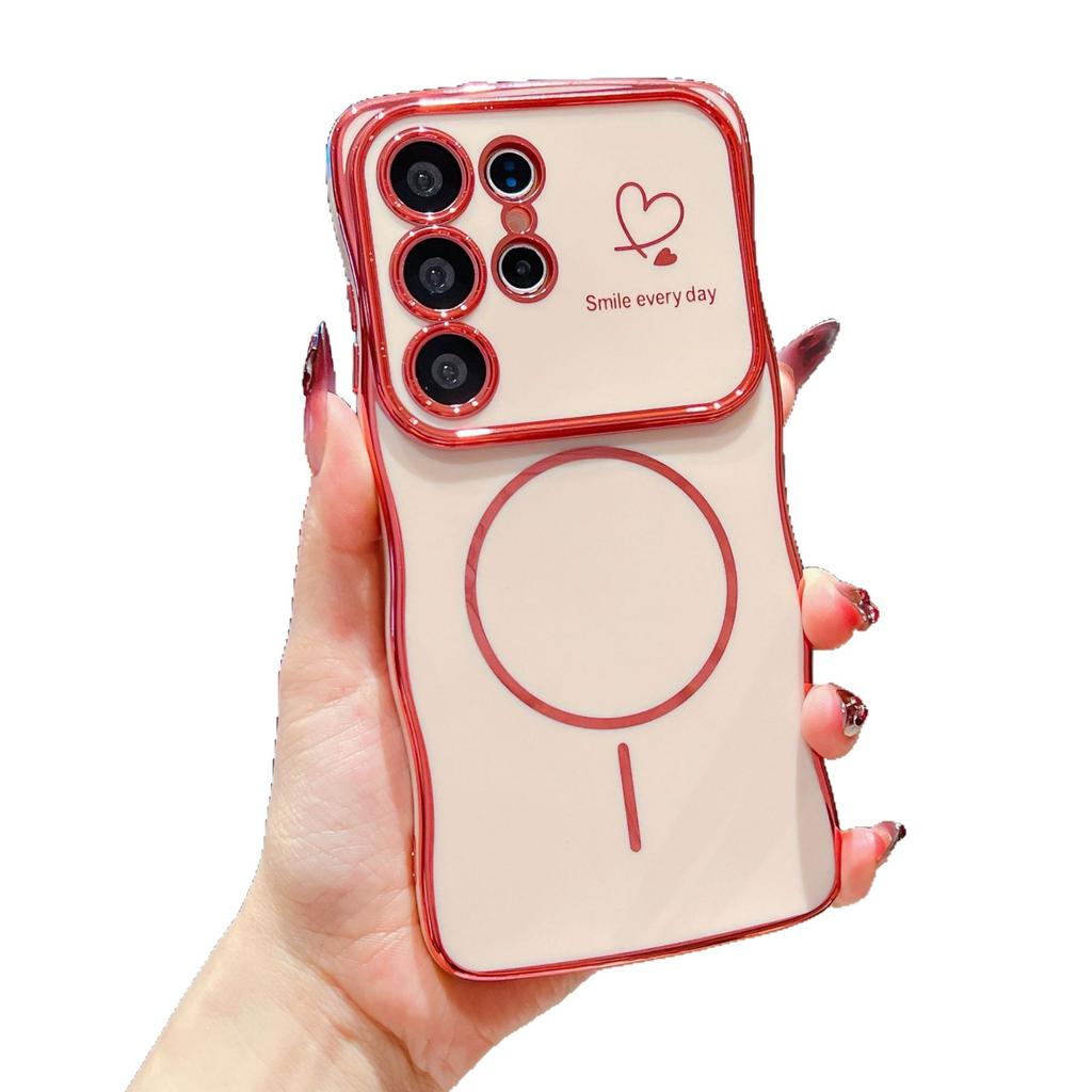 Applicable to Samsung S25ULTRA wave electroplating mobile phone case S24 magnetic suction fine ring A16 double love anti-drop protective case