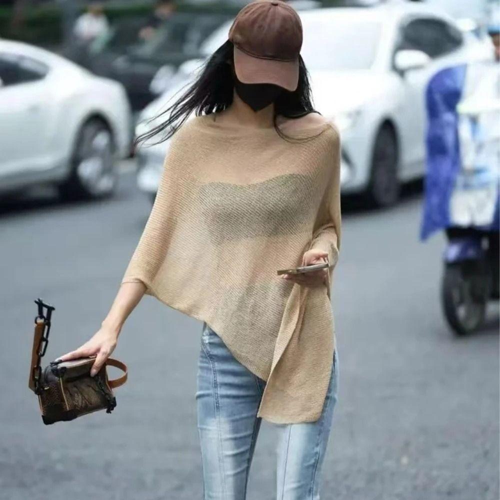 Ice Silk Sun Protection Shawls Thin Sunscreen Scarf Women Fashion Knitted Sweater Top