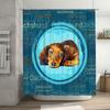 Adorable Dachshund Shower Curtain Blue Background With Red Furry Dog Design For Bathroom Decor Includes Hooks Custom Size Availa