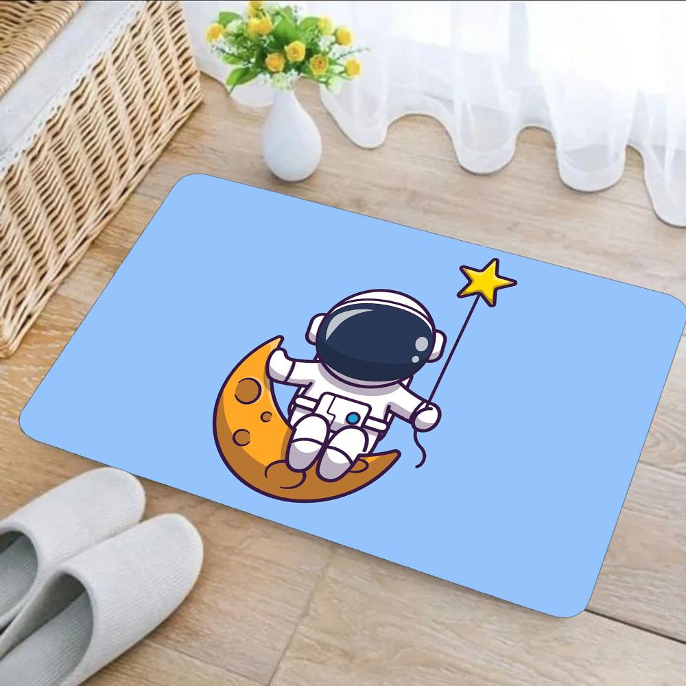 1pc Cartoon Rocket Astronaut Bathroom Absorbent Mats Anti-Slip Mats Home Decor Supplies Carpets Home Kitchen Floor Mats