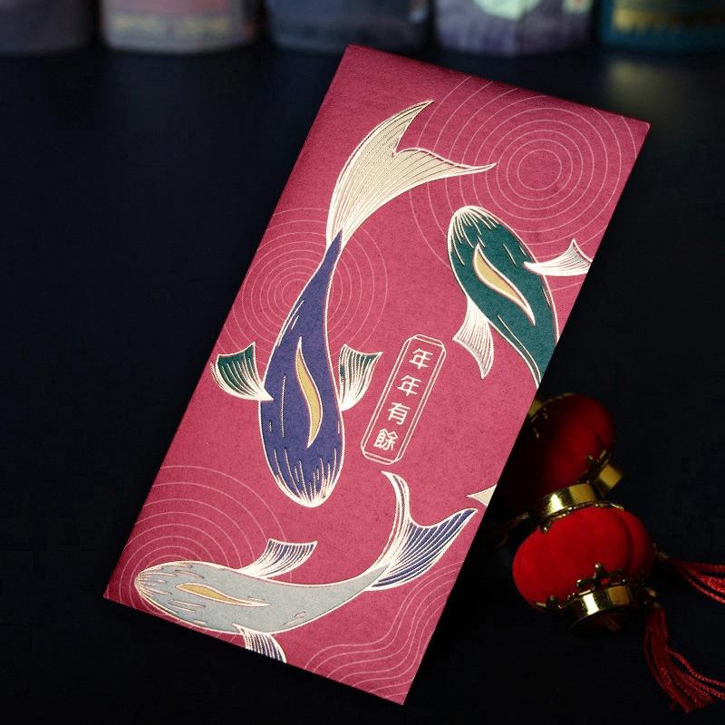 12Pcs Hot Stamping Chinese New Year Red Envelope Rectangular Thickened Red Packet Chinese Style Traditional Hongbao Kids Gift