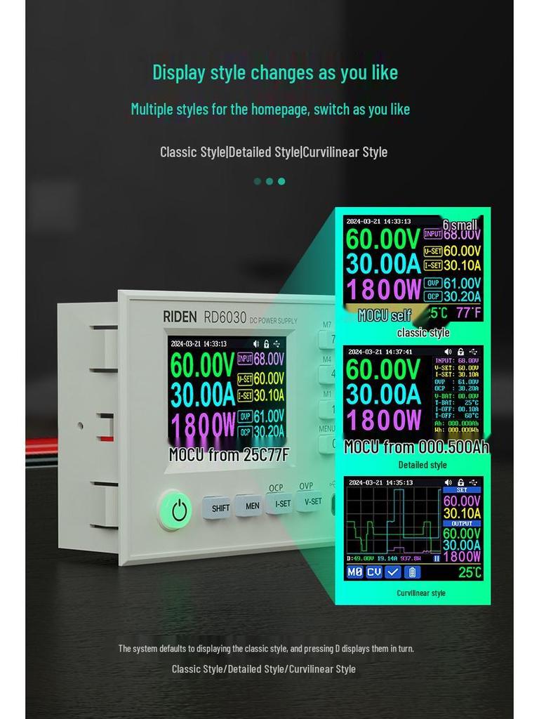 Ruiteng RD6030 Adjustable DC Power Supply, 5V/12V/36V/48V/60V Digital Display, 30A Battery Charger